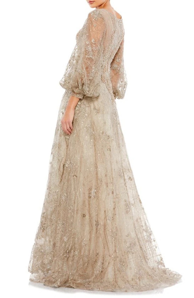 品を纏う【Mac Duggal】ワンショルダーコルセット装飾メッシュ Mac Duggal Mocha Rhinestone Beaded Lace & Embroidery A-Line