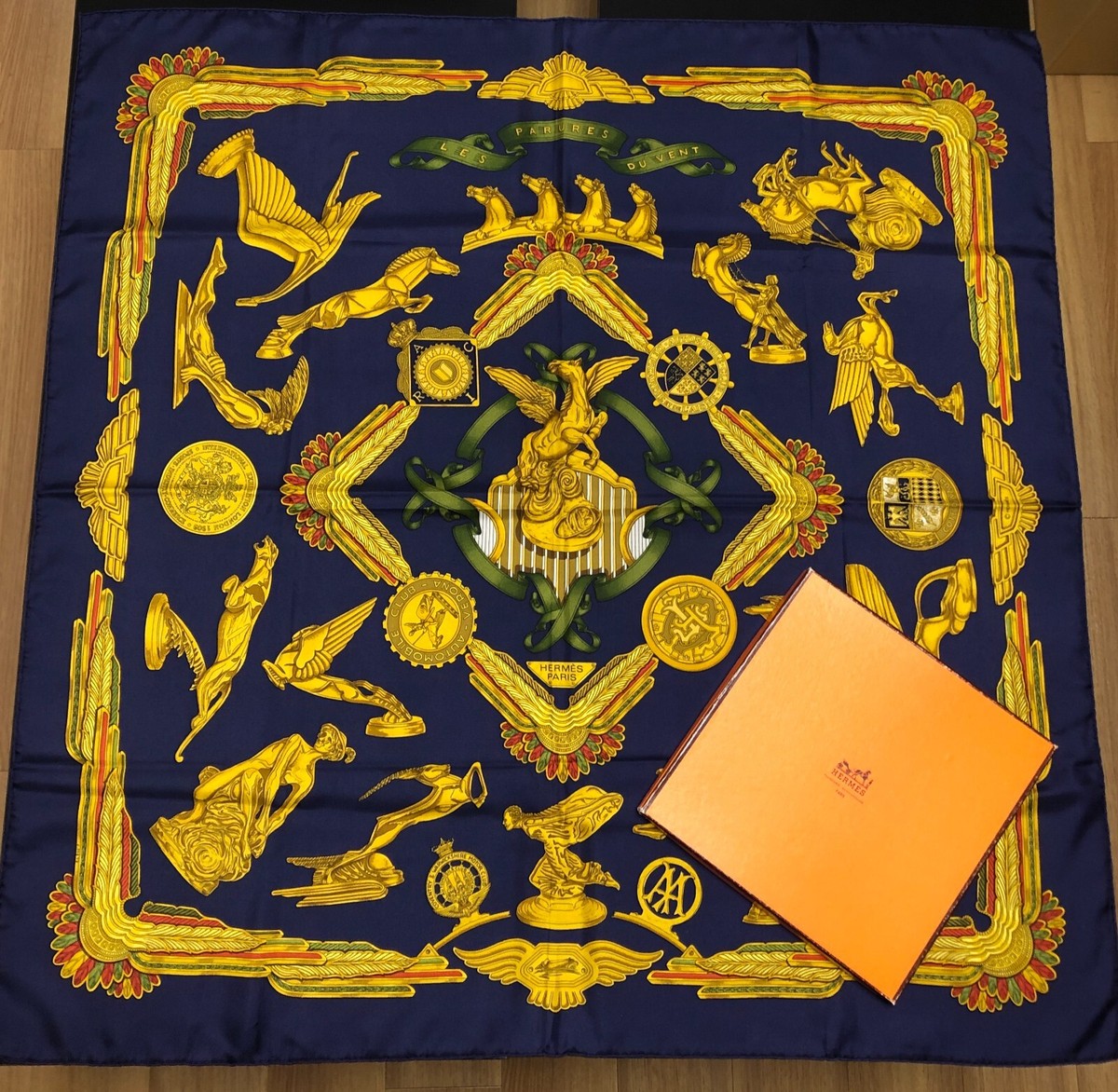 w/Defects HERMES Silk Scarf LES PARURES DU VENT 90 Carre w/Defects HERMES Silk Scarf LES PARURES DU VENT 90 Carre