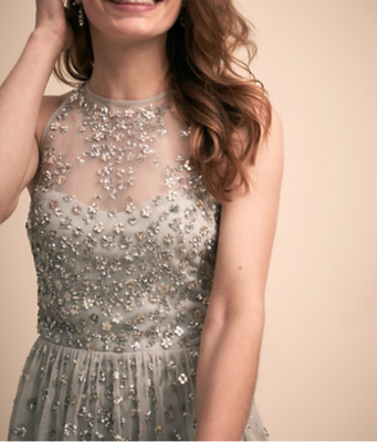 knee length dresses for ladies Sparkly A Line Scoop Open Back Grey Beaded Long Prom Dress PG732 Custom Size / Gray main image 1