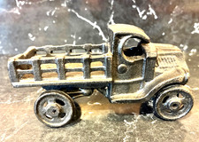 Vintage Black Cast Iron toy Farm Stake Truck 5"
