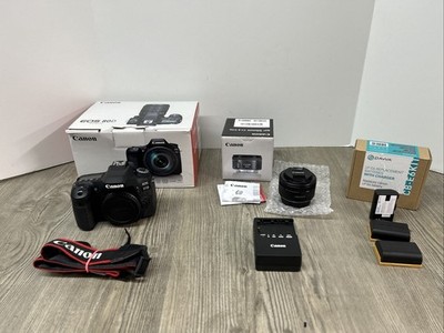 Canon EOS 80D Digital SLR w/ EF 50mm Lens, Charger, 3 Batteries, Original Box