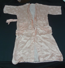 VINTAGE 70s 80s Light Baby Pink SILK Floral Oriental Asian Robe w/Belt W XL L441