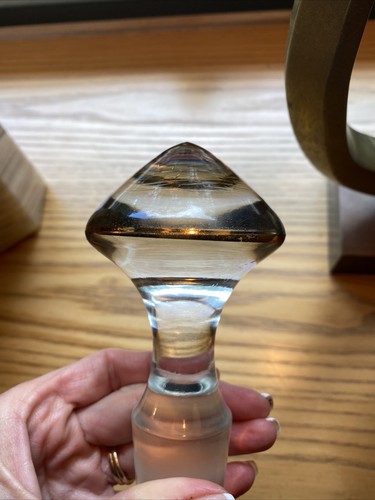 Vtg Large Heavy Clear Glass Doorknob Sized Bottle Decanter Stopper 5”x 2.5" Gold - Picture 7 of 10