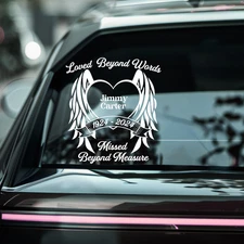 Custom Memorial Car Decal | Angel Wings Heart Design | Personalized