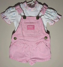 OshKosh B'Gosh VTG Vestbak Pink Striped Shortalls Flower Puff Shirt 6-9 Months