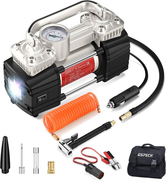 Luftkompressor 12V Tragbar Metall Reifenpumpe 150PSI Doppelzylinder Mit LED FüR-image