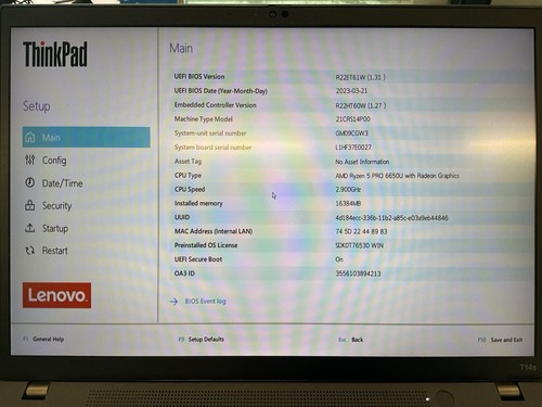 (5) LENOVO THINKPAD T14S GEN 3 | NO HDD | BOOT TO BIOS | POWERS ON | UNTESTED