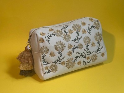 Embroidered Floral Makeup Bag Cosmetic Pouch Tassel Zip Case
