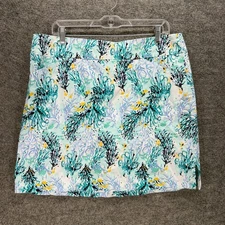 Coconut Row Skort Women 16 Blue Floral Mini Short Lined Pockets Rayon Mid Rise