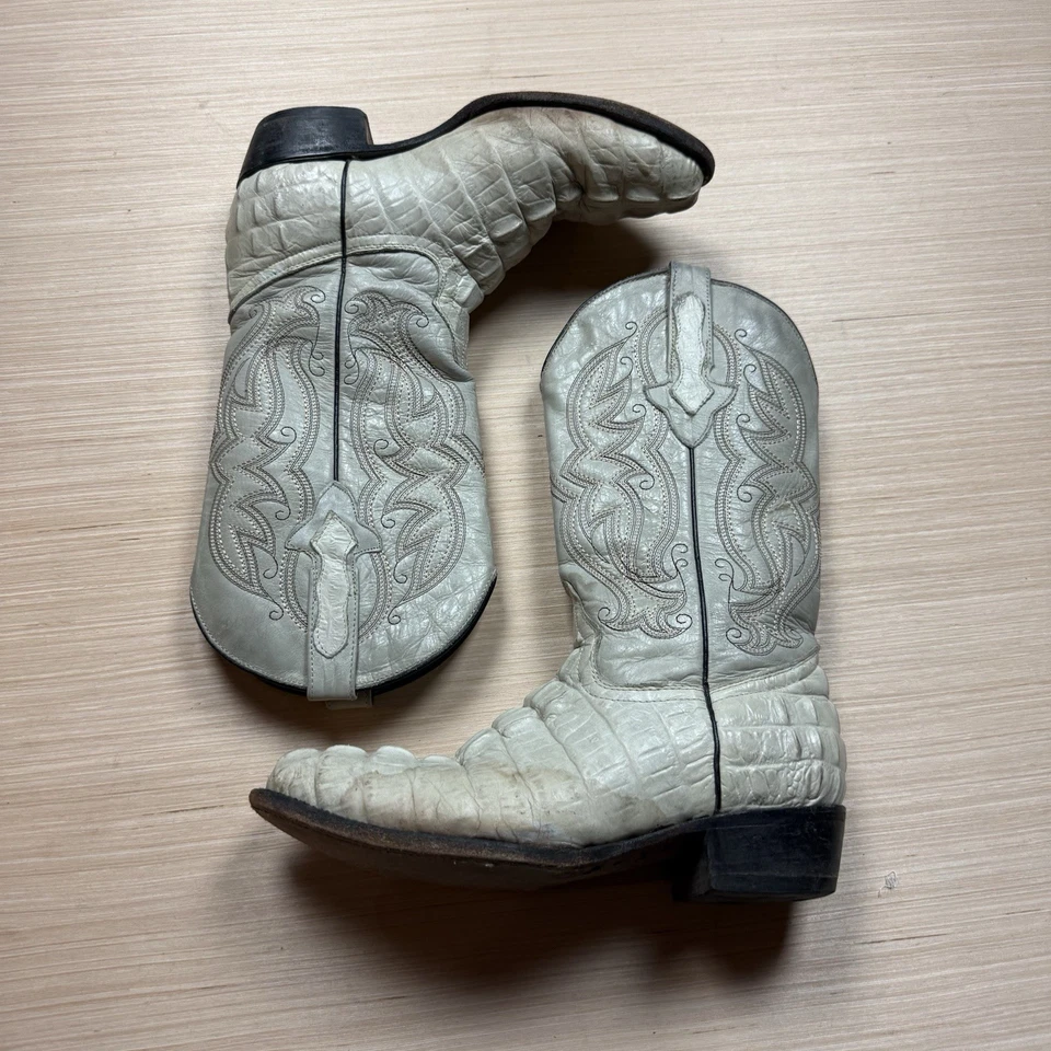 Vintage Cowboy Boots Men’s 8.5 Exotic Alligator Western Boots & Belt White Rodeo - Image 2 of 4