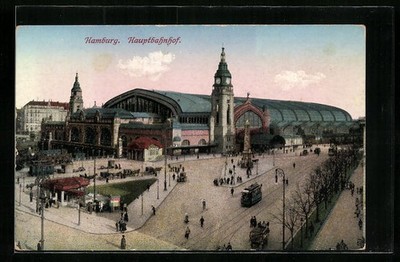 Hamburg-St.Georg, Straßenbahnen am Hauptbahnhof, Ansichtskarte 