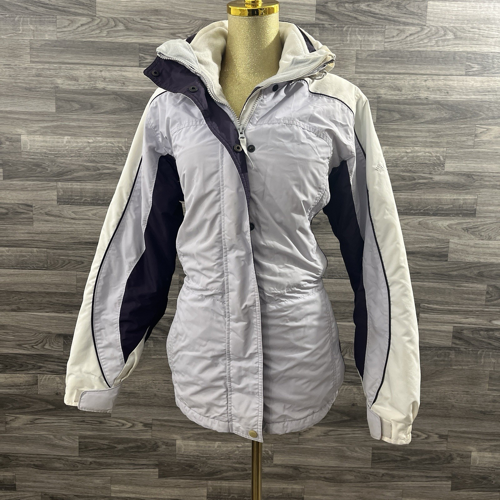 Columbia Women's M CORE Interchange Ski Snow Jacket 3-in-1 Coat White Navy Nylon
