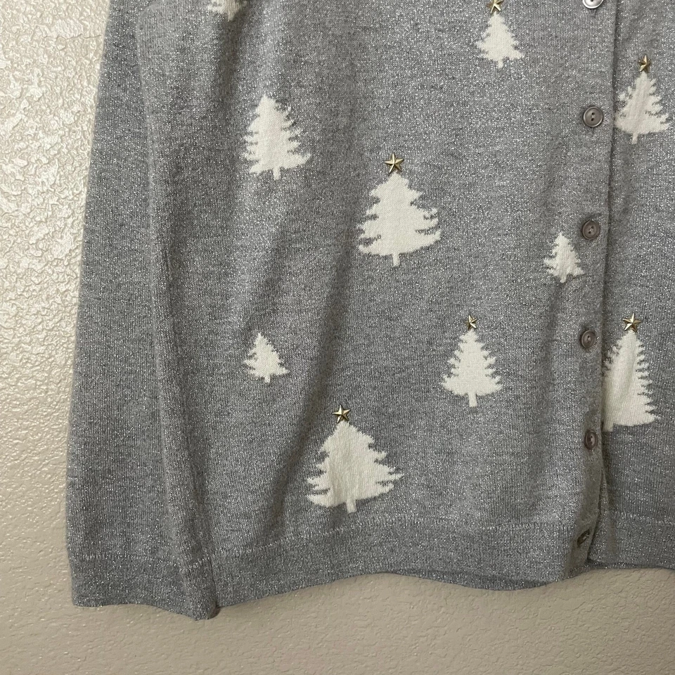 Cárdigan Talbots Mujer XL Pequeño Árbol de Navidad Estrella Suéter Tejido Metálico Foto 4 de 4