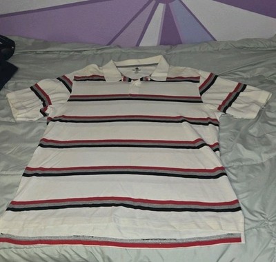 Foot Locker Striped Polo Shirt White Red Black Mens Size XXXL Y2K