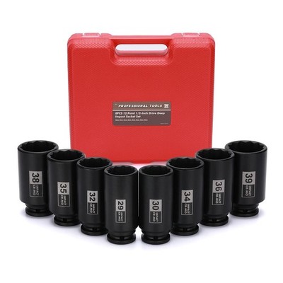 Mayouko 8PCS 1/2'' Deep Axle Nut Impact Socket Set CR-MO 12 Point Design