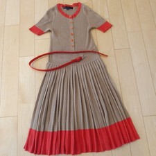 Marc By Marc Jacobs S/S Cotton Knit Bicolor Pleated Skirt Beige/Red Belted XS 