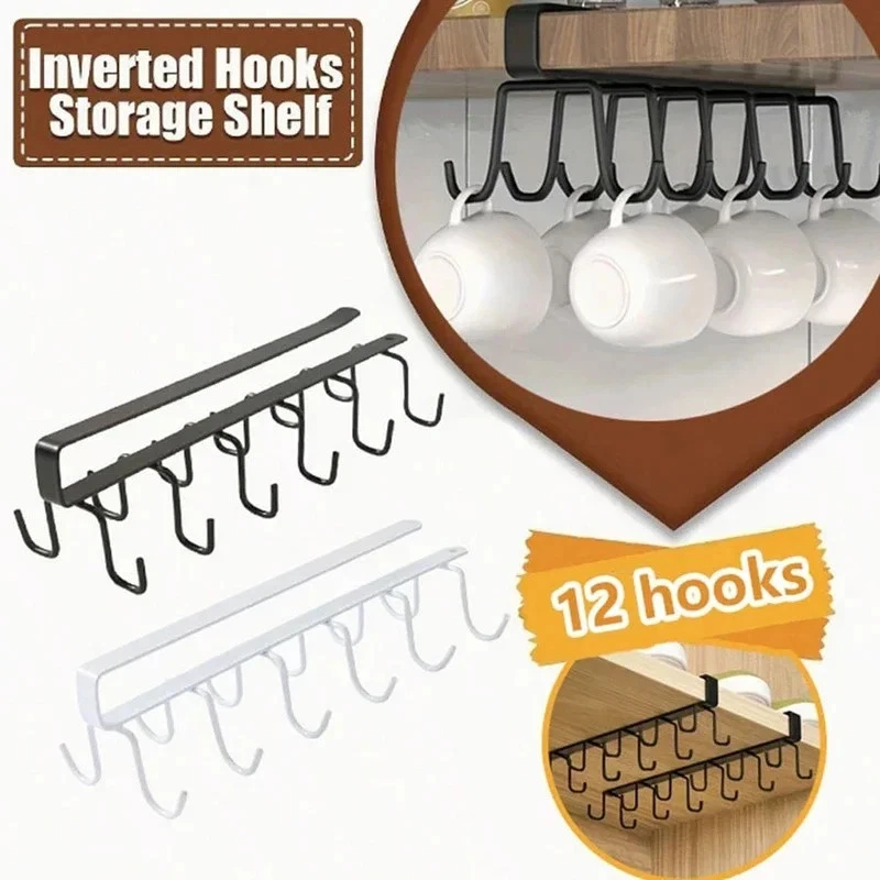 Over Cabinet Storage Rack 6 12 Hook Kitchen Cup Holder Organizer No Drill Space