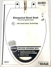Kohler Elongated Toilet Seat Quiet-Close White Adjustable Hinges 18-5/8 inch