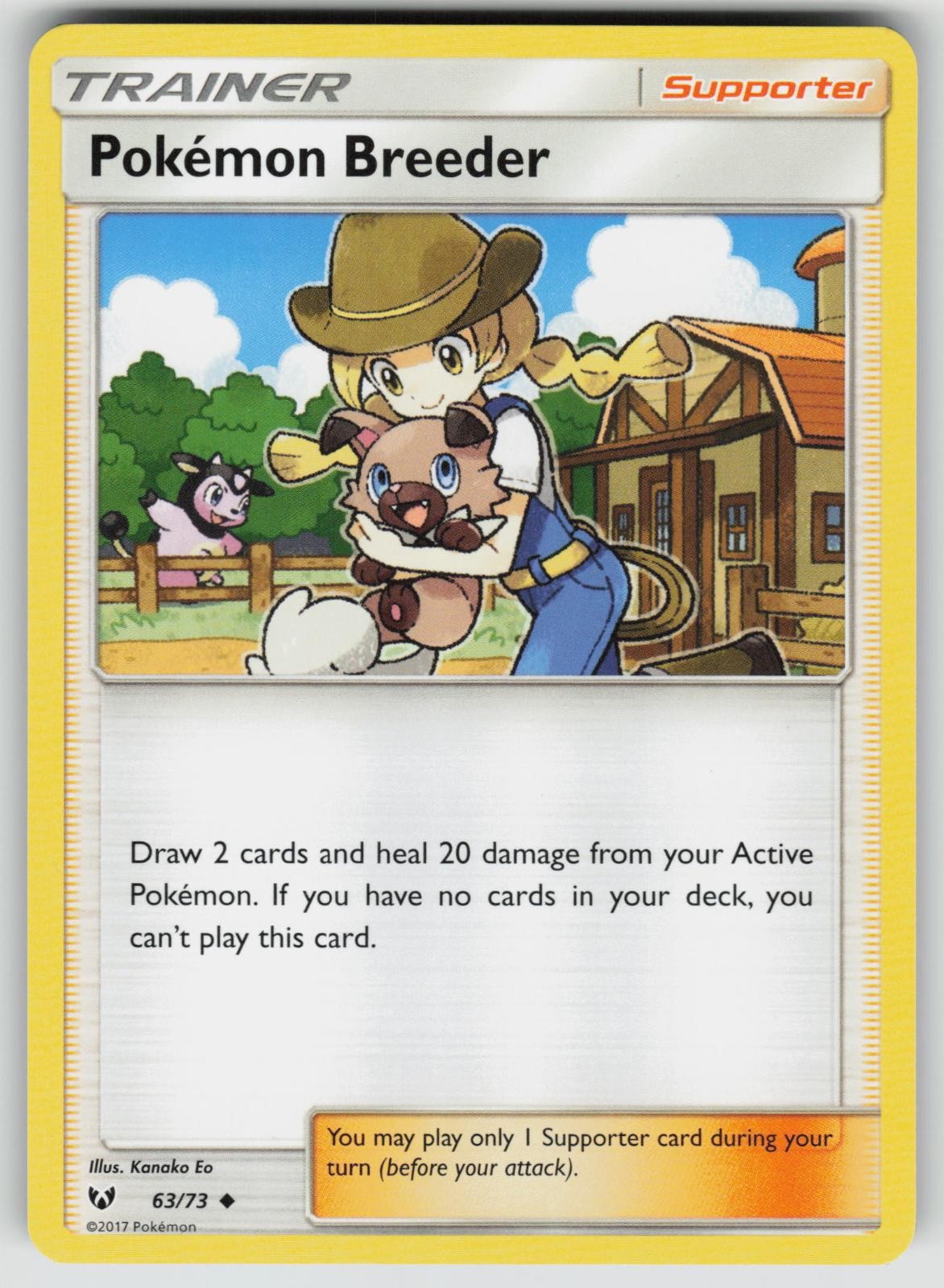 POKEMON BREEDER 63/73 UNCOMMON SHINING LEGENDS POKEMON NEAR MINT