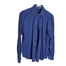 Bugatchi Uomo Men's Medium Dress Shirt Shaped Fit Blue Striped Button Up
