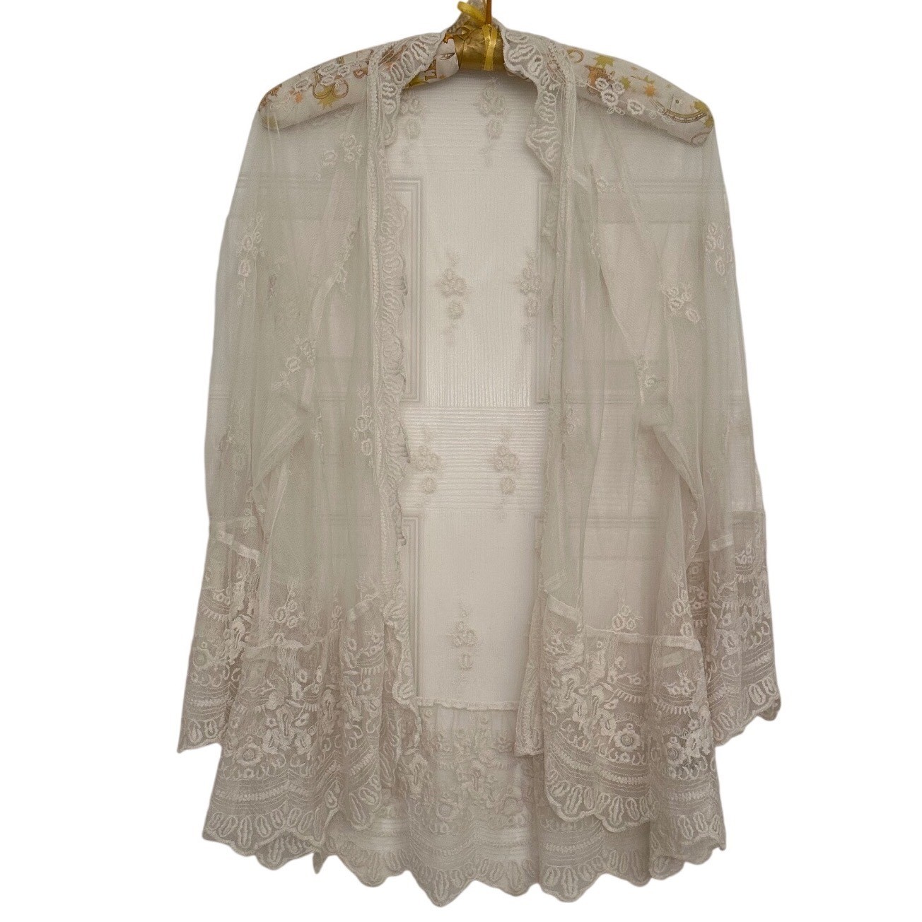 American Eagle Cream Floral Lace Sheer Cardigan Floral Sz M Boho Festival Resort