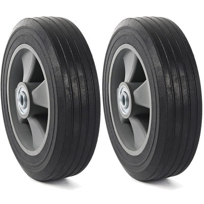 (2-Pack) 8'' x 2'' Flat Free Solid Rubber Tire and Wheel, 3/4'' & 5/8'' & 1/2'' Ax...