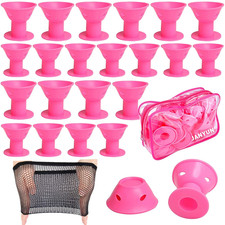 40 Pcs Pink Magic Hair Rollers Include 20Pcs Large Silicone Curlers and 20Pcs...