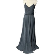 Jenny Yoo Gray Chiffon Maxi Dress SZ 0 V-Neck Spaghetti Straps Bridesmaid Dress