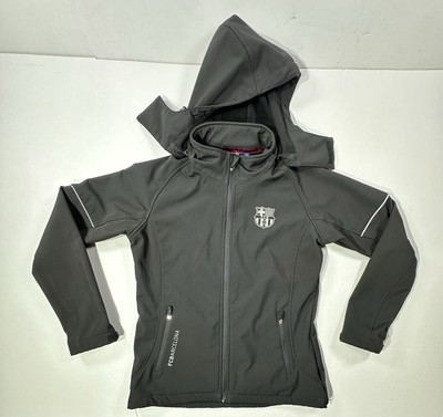 FC Barcelona Softshell Jacket Men s Medium Black Hooded Fleece Lined Zip Up FCB