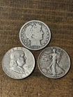 Lot Of 3 Silver US Half Dollars Barber Walking Liberty Franklin 90% Bullion