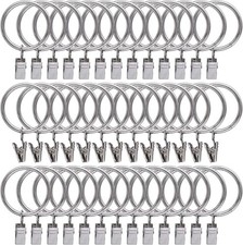 44 Pack Curtain Rings with Clips Silver Stainless Steel 1.5 Inch Hangers