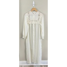 Barbizon Vtg Long Sleeve Satin Lace Nightgown Ivory Coquette Cottage Core USA