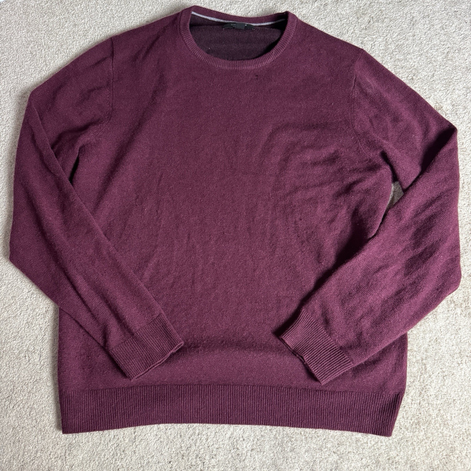 Nordstrom Mens 100% Cashmere Sweater Crew Neck Large Burgundy HOLE