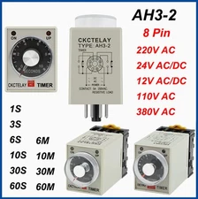 AH3-2 Power On Time Delay Relay 12V/24V/110V/220V/380V AC/DC 1S-60M 8Pin+Base