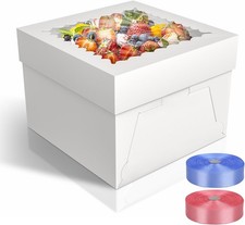 10"Cake Box with Window and Board,Disposable White Cake Packaging10"x10"x8"-15PC