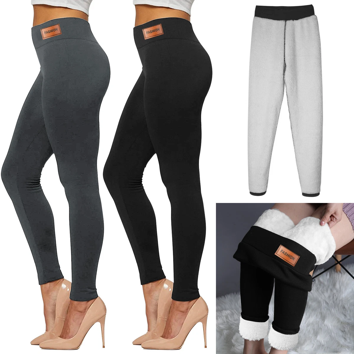 Women Winter Sherpa Fleece Line Pants High Waist Stretchy Wool Leggings