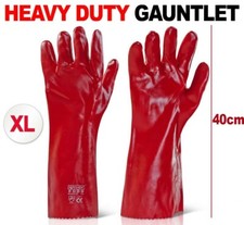 16" Long Cuff Arm Heavy Duty Gauntlet Red PVC Rubber Chemical Safety Gloves XL
