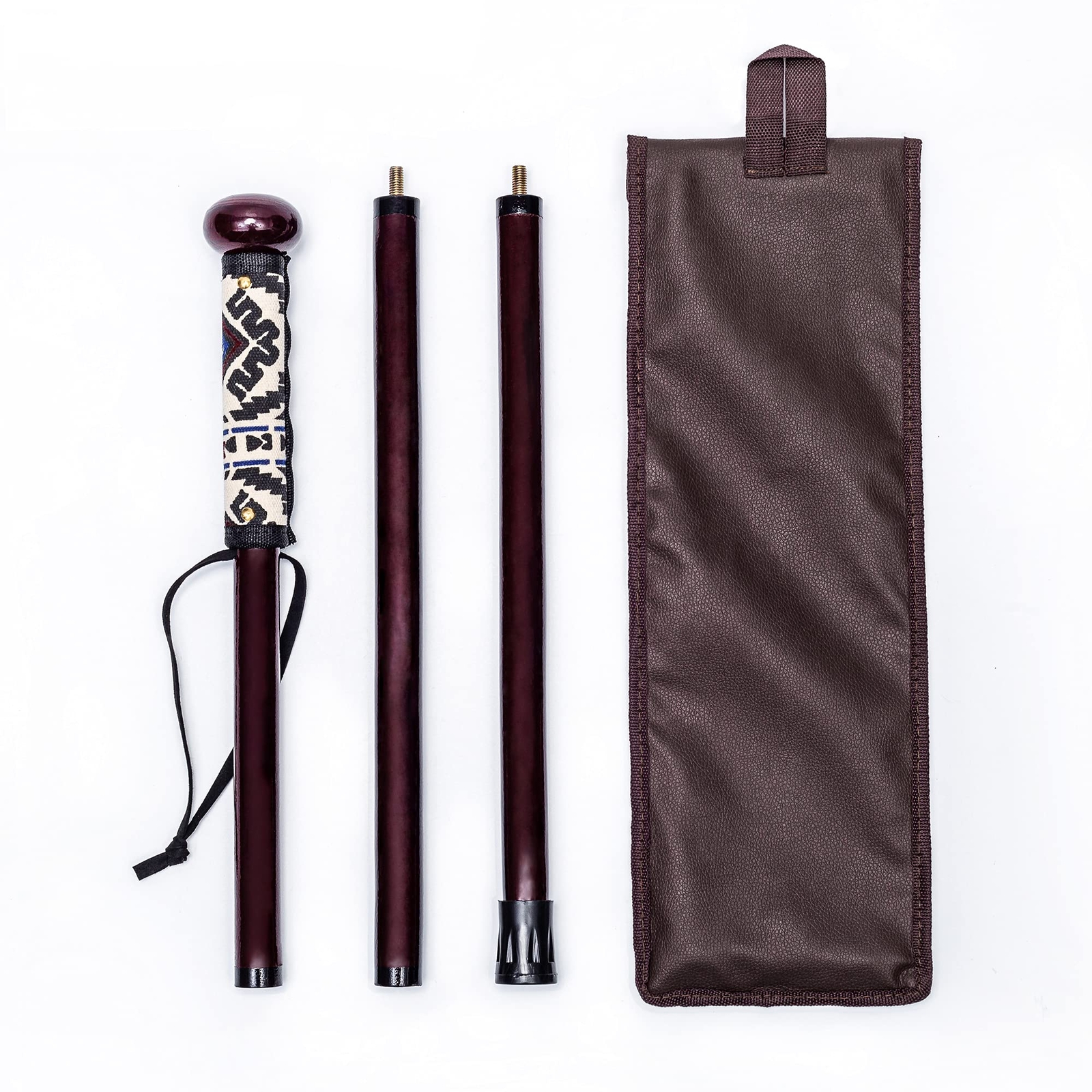 3 Pieces Detachable Hardwood Walking Stick Flat Wooden Ball Head with a Compa...