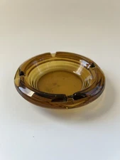 Vintage Heavy Amber  Glass Ashtray 4.5 inch Wide with 4 Slots