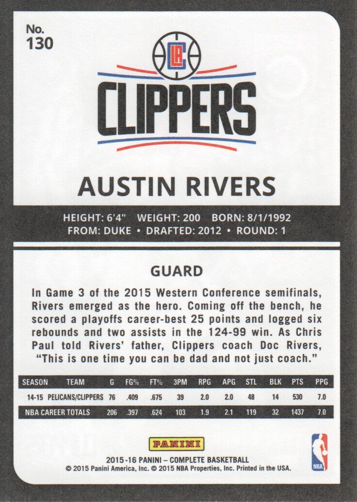 2015-16 Panini Complete Basketball #130 Austin Rivers | eBay 2015-16 Panini Complete Basketball #130 Austin Rivers | eBay