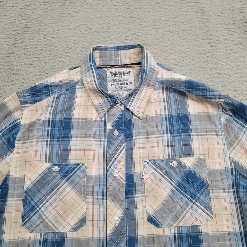 Levis Shirt Mens Large Blue Plaid Pearl Snaps Cowboy Outdoors Casual Workwear - Image 3 of 4