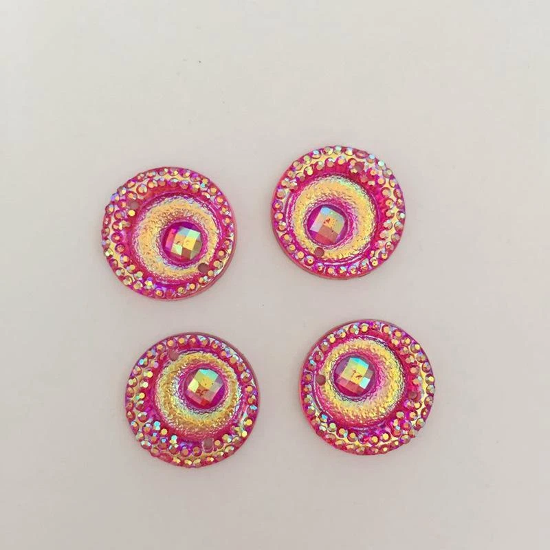45pcs AB Resin Rhinestone Round Peacock Eye Two-Hole Flatback Applique Wedding - Image 3 of 4