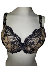 Alegro Women's Sheer Fashion Fancy Embroidered Bra Size 32C NUDE NAVY Accents
