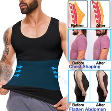 Mens Body Shaper Belly Chest Compression Shirt Slimming Tank Top Girdle Vest US