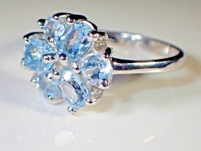 NATURAL AAA SKY BLUE TOPAZ 925 STERLING SILVER,14K GOLD PLATE SZ 7 RING ...
