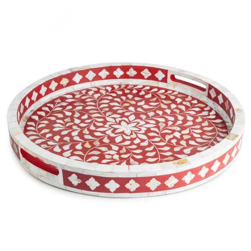 Round Breakfast tray Handmade Bone Inlay Decorative tray Tea tray, Cocktail tray - Picture 2 of 5