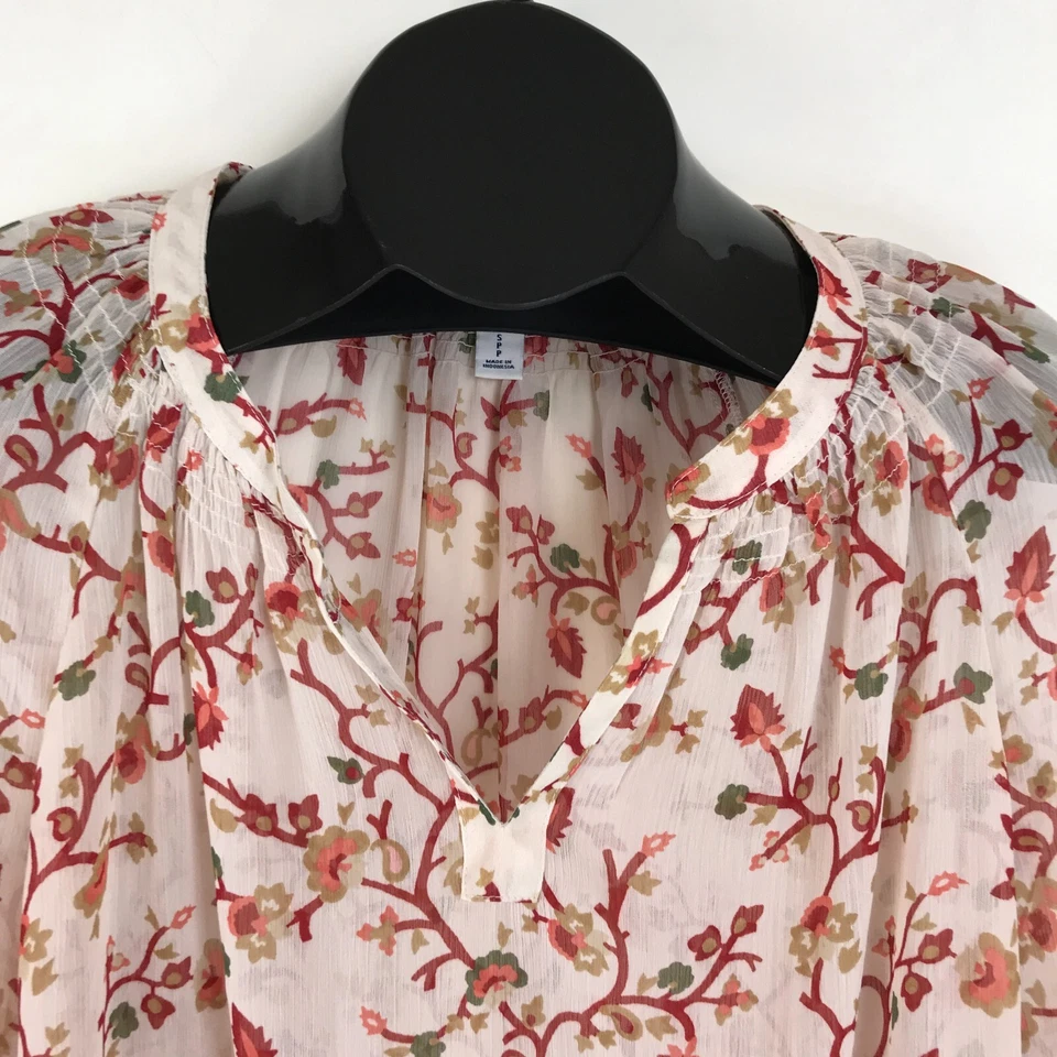 Top Popover Floral Transparente Azul Marino Antiguo Para Mujer Talla Pequeña Cuello Dividido Calado Boho Foto 2 de 4