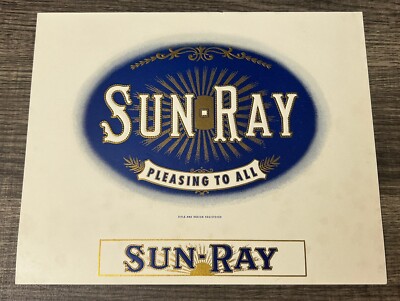 ray's cigar and tobacco Vintage Inner Cigar Box Label Tobacco Sun Ray Pleasing To All Embossed HMB