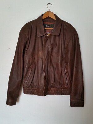 Wilsons Adventure Bound Brown Leather Bomber Aviator Jacket Men's L