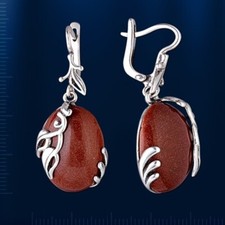 Ohrhänger mit synth. Aventurin Oval Russische Ohrringe Sterling Silber 925 Neu